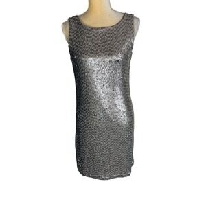 White House Black Market Silver Sequin Sleeveless Party Shift‎ Dress Size Small